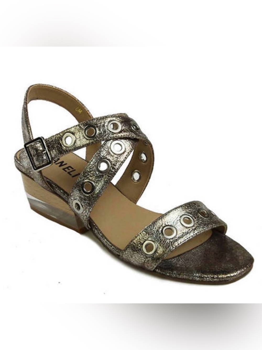 VANELI Chatel Pale Platino Metallic Strappy Sandals Grommets Buckle Size 7M NEW